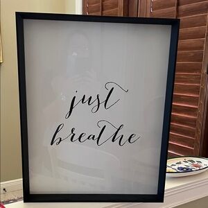 Elegant Black Framed 'Just Breathe' Wall Art